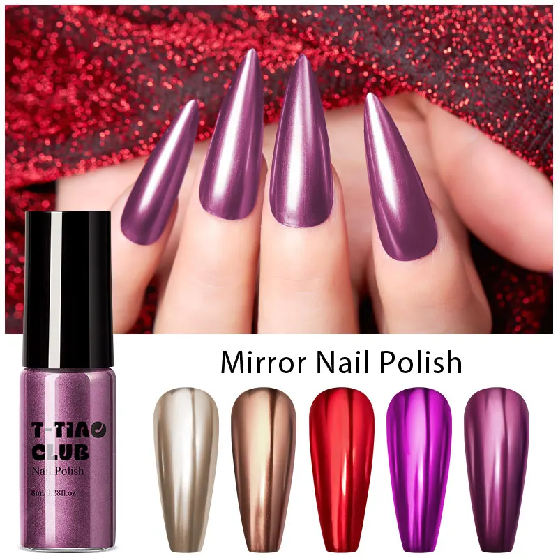 

T-TIAO CLUB 8ml Mirror Metallic Nail Polish Rose Gold Silver Metal Color Nail Varnish Mirror Effect Metallic Nail Art Varnish