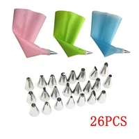 26pcs cream nozzles silicone pastry bag stainless piping nozzles icing cream cupcake decorating tools cake nozzles confectionery