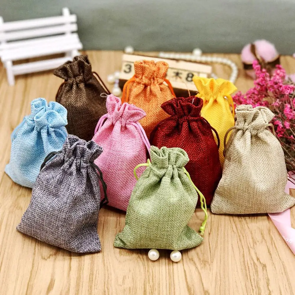 

5pcs/set Drawstring Burlap Bag Jute Gift Bags Jewelry Packaging Wedding Bags Women Small Coin Purse Pouch Storage Bag