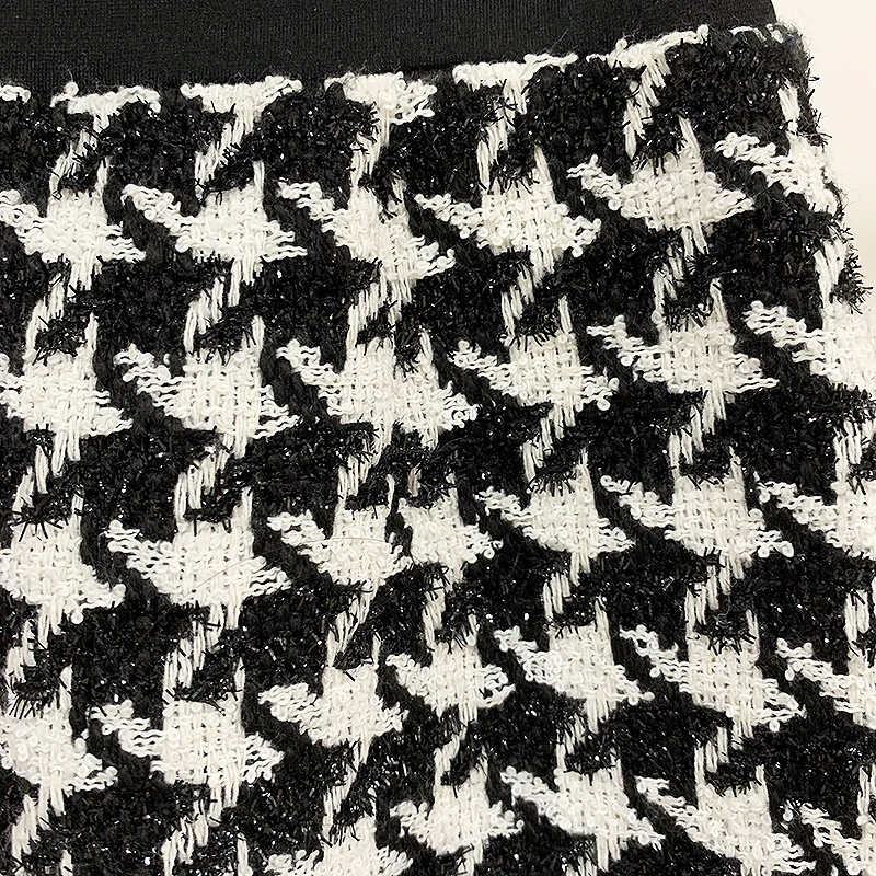 

Newest 2020 Designer Skirt Women's Lion Buttons Shimmer Tweed Houndstooth Mini Skirt