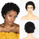 Короткие черные афро кудрявые вьющиеся парики для женщин 100% человеческие волосы легкий естественный вид полный парик Короткие вьющиеся человеческие парики