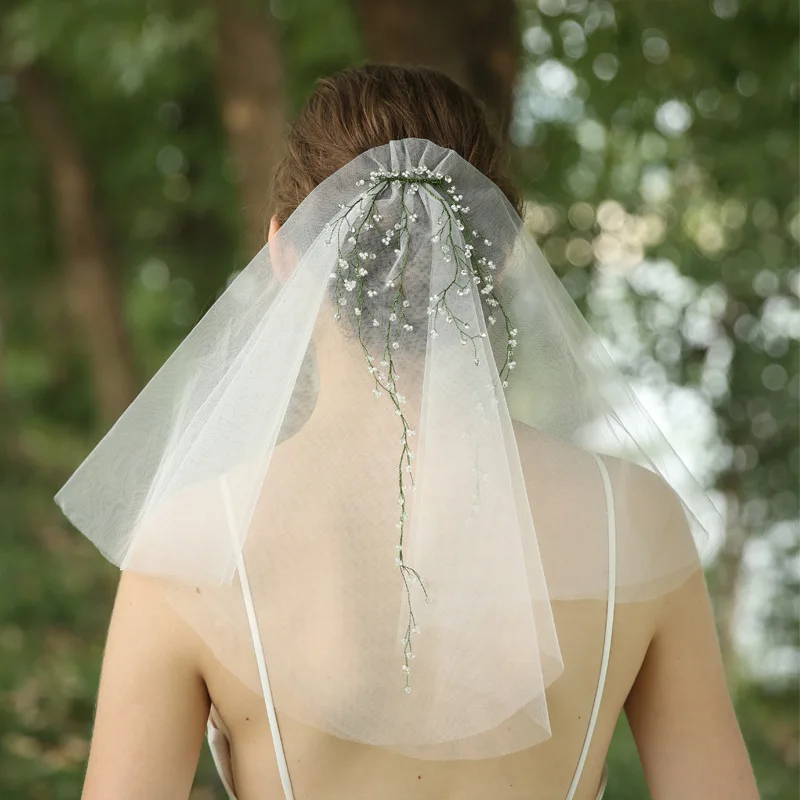 Элегантный кристалл орнамент Свадебная короткая Вуаль мягкий тюль свадебная