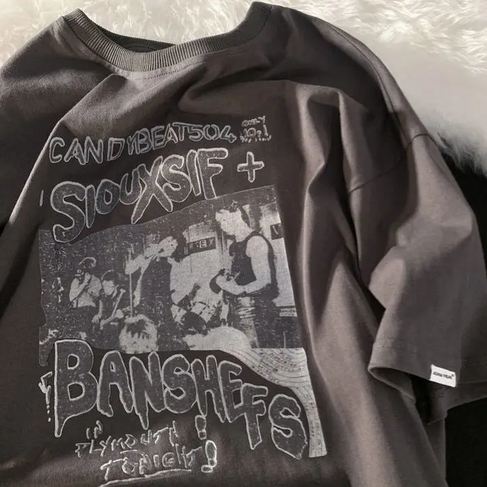 

Summer Men's T-shirt Oversized Casual Male Top Tees Hip Hop Loose T Shirt Men Printed Classic Couple T-shirts