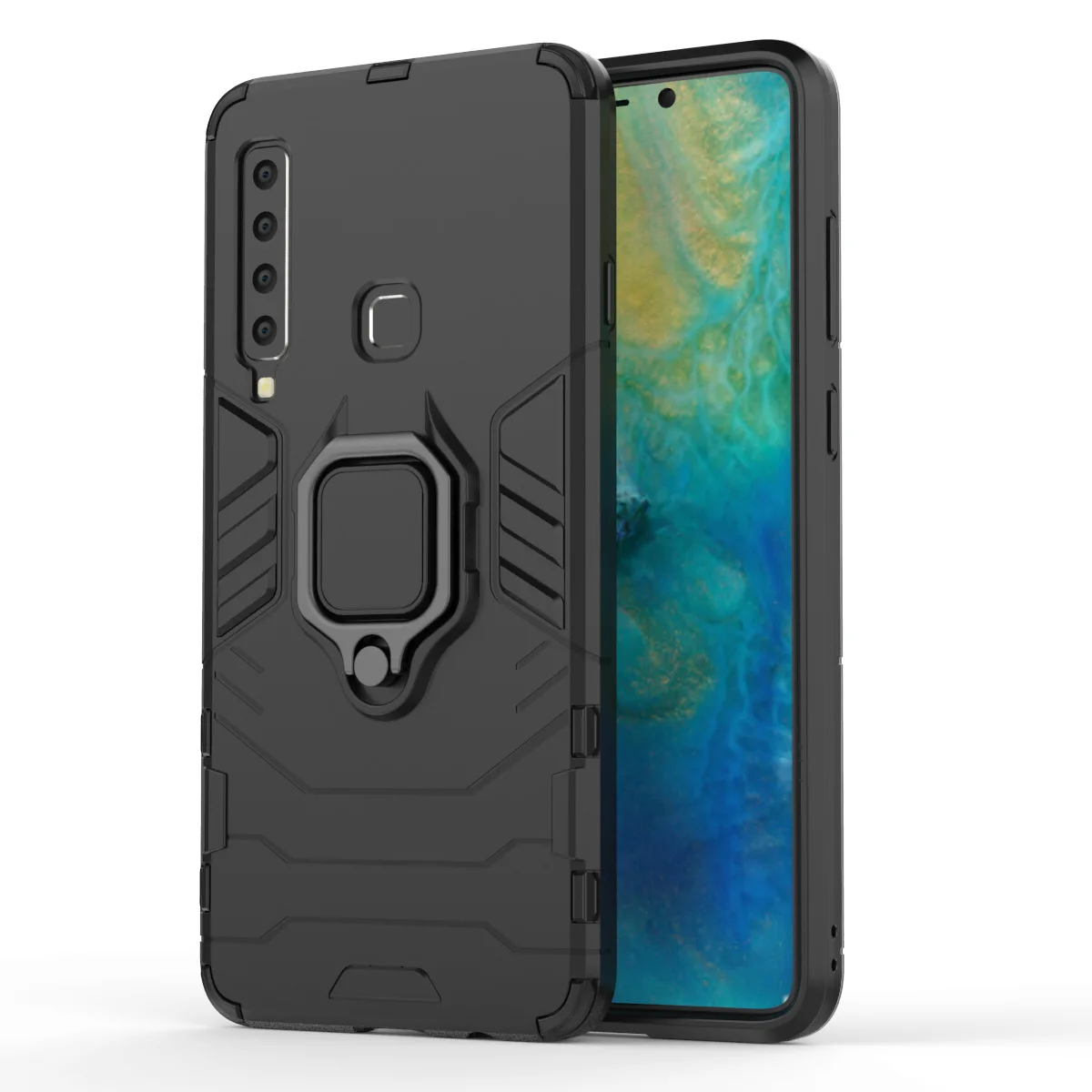 

Armor Shockproof Ring Holder Case For Samsung Galaxy A9 (2018) Hard PC Soft TPU Hybrid Rugged Back Cover