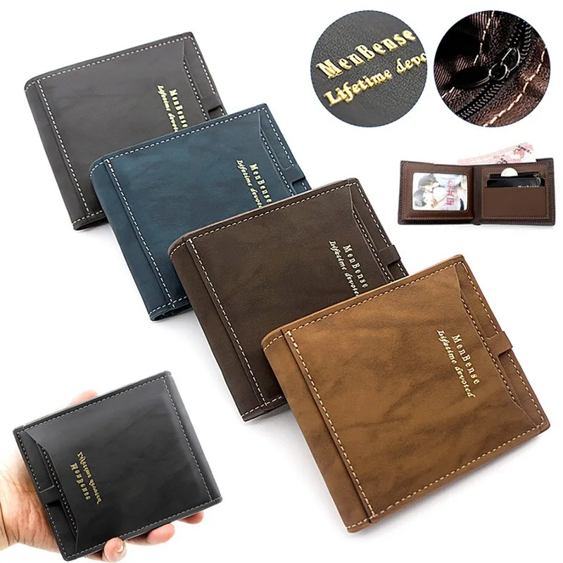 

Fashion Men's Wallet Money Bag Solid Color Leather Business Short Wallet Famous Vintage Walltes Multi-card Soft Purse Coin Bag