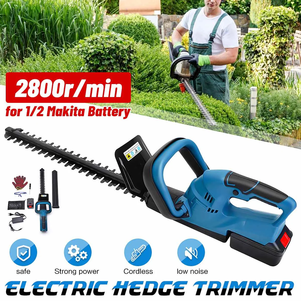 

Бесщеточный резак для живой изгороди, садовый инструмент с вращающейся ручкой, Двойное действие, 18 в, батарея