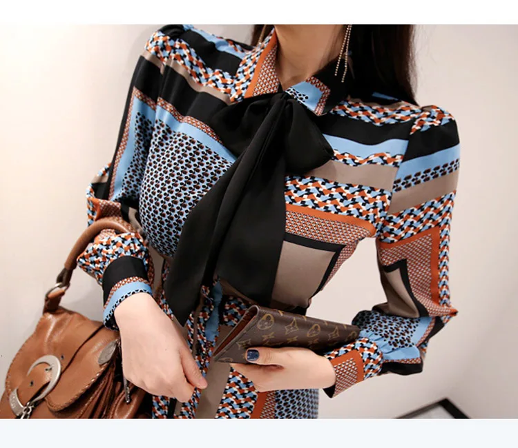 

Vintage Geometry Print Dress 2020 Autumn Women Elegant Single-breasted Long Sleeve Lapel Belt Bow Slim Swing Long Dress L376