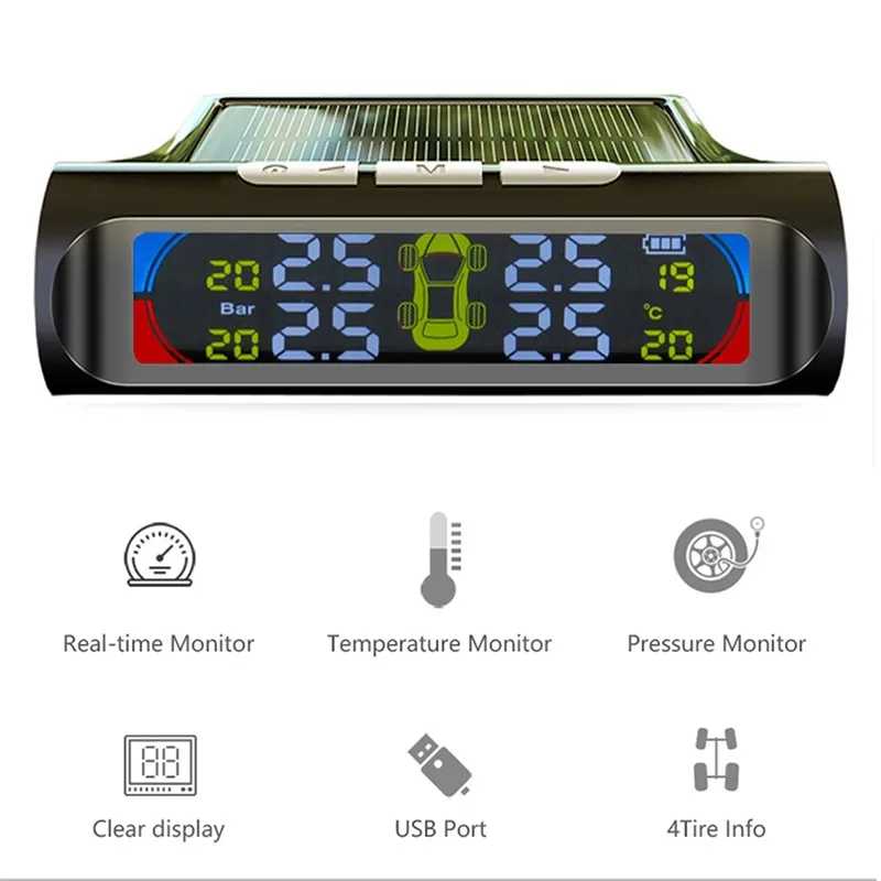 Умная Система мониторинга давления в шинах автомобиля TPMS на солнечной батарее с