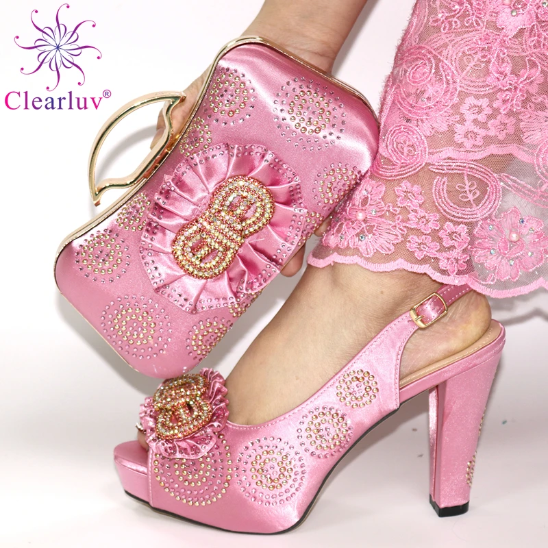 

New Arrival Italian Shoes with Matching Bags Set Decoratd with Rhinestone Fashion Shoes 2020 Women Shoes Luxury Women Shoes