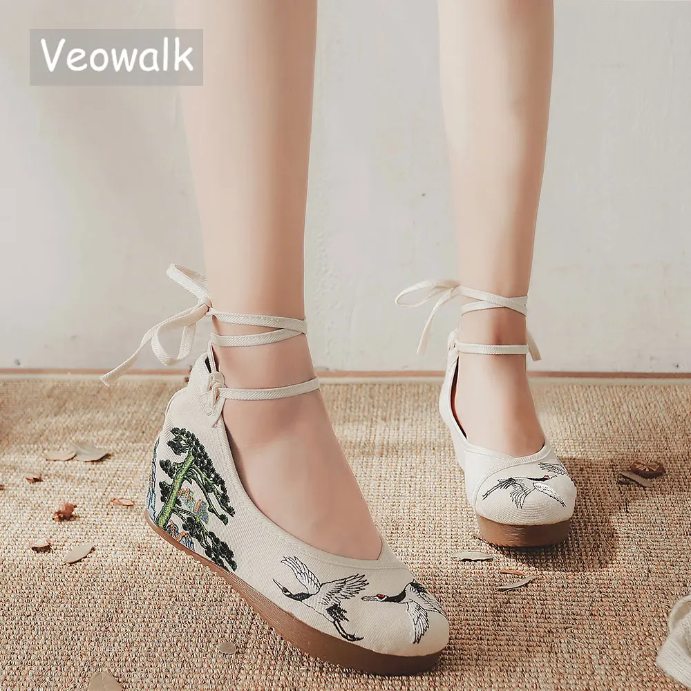Veowalk/Модная женская парусиновая обувь в китайском стиле Женские хлопковые туфли