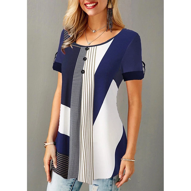 

2021 Summer Women Loose Casual Printed Round Neck Short Sleeves Plus Size T Shirts Summer Tops Cozy Fashion T-shirt