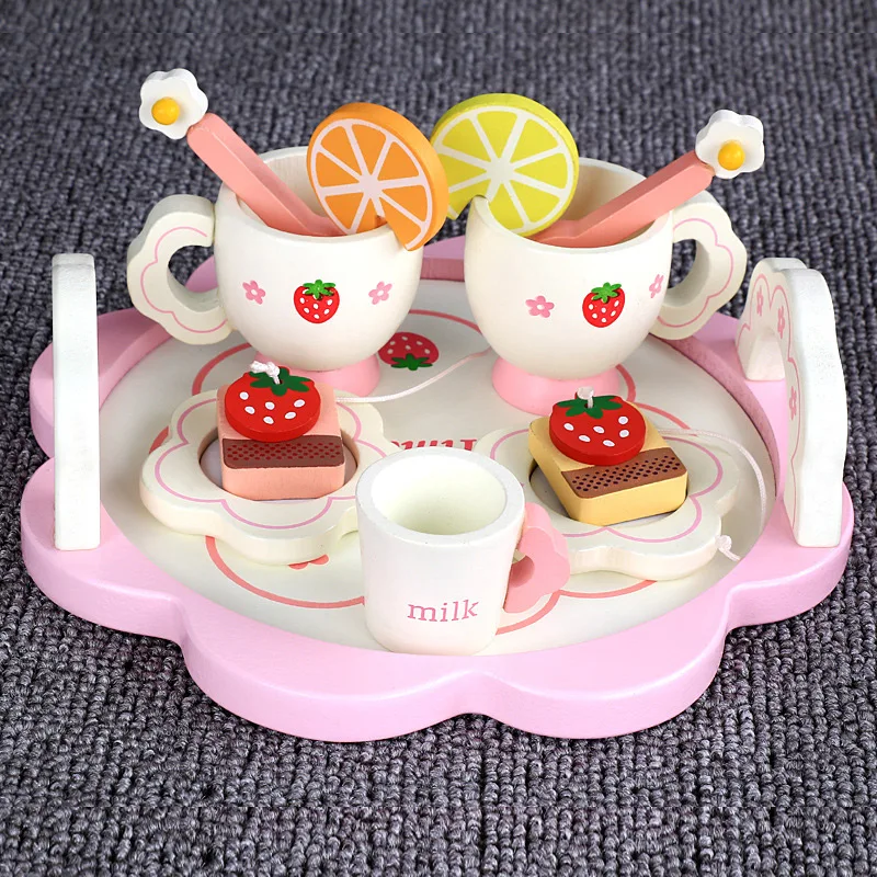 Деревянная игрушечная чашка чайники поднос для детей детская кухня ролевая игра