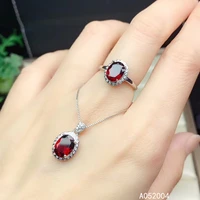 kjjeaxcmy fine jewelry 925 sterling silver inlaid natural gemstone garnet female ring pendant set beautiful support detection