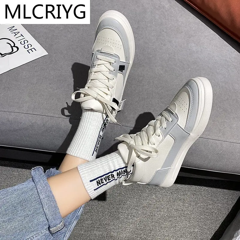 

Fashion Woman Shoes 2021 New Woman Casual Vulcanized Shoes Lace-up Mixed Color Spring Autumn Woman Platform Comfortable Sneaker