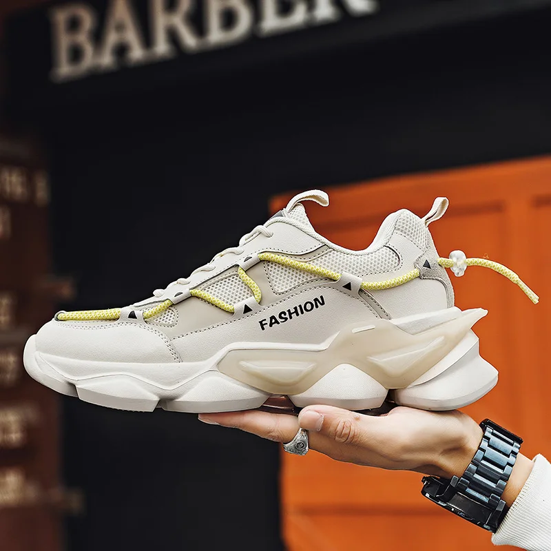 

2021 new spring men's shoes Men's breathable leisure sneakers go with Instagram Daddy shoes Heft shoes Men