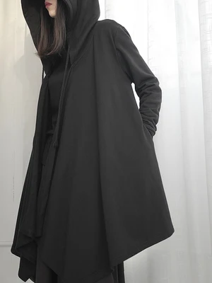 Свободная черная Асимметричная куртка большого размера с капюшоном и длинным