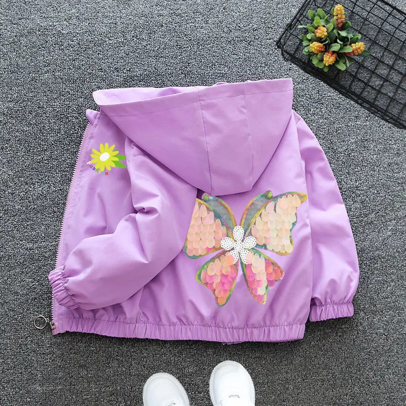 

Куртка детская демисезонная с капюшоном, с бабочками и блестками