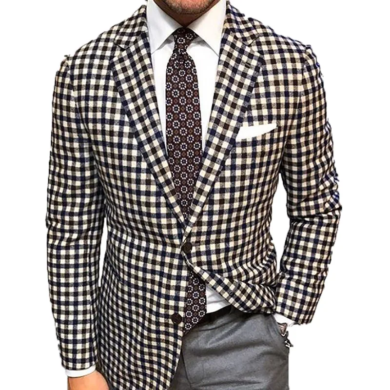 

2021 New Spring and Autumn Men's Suit Jacket Fashion Casual Comfortable Trend Plaid Casual Suit Jacket Men's Jacket