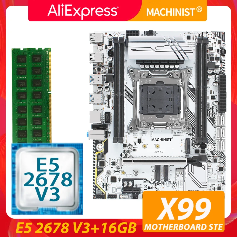 Комплект из материнской платы X99 LGA 2011-3 процессор Intel Xeon E5 2678 V3 16 Гб (2 х8 ГБ) DDR4 ECC REG