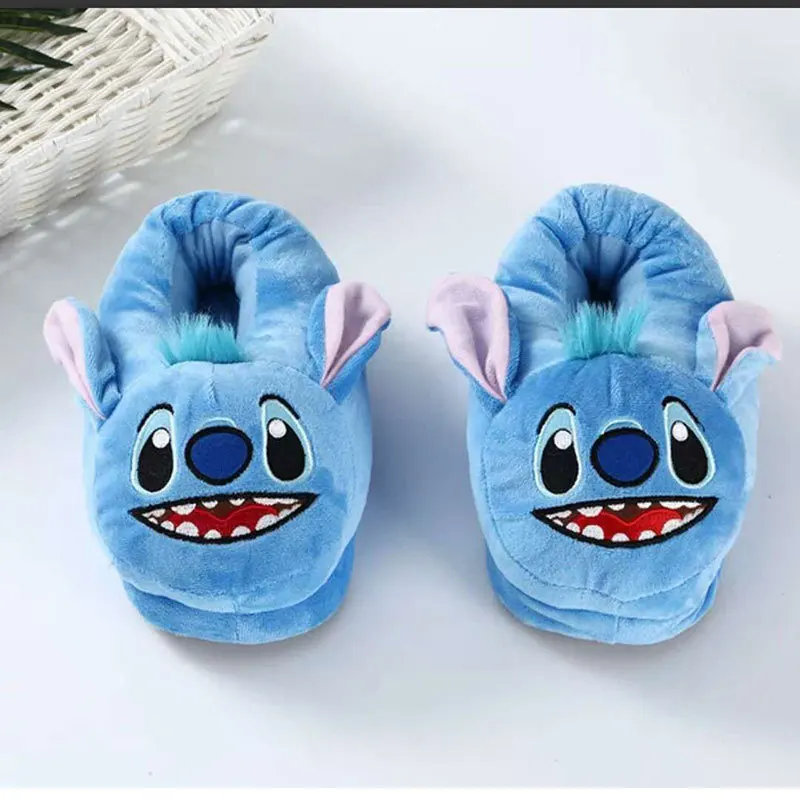 Зимние теплые Синие тапочки из флока с круглым носком милые домашние для