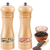 2pcs salt and pepper mills solid wood spice pepper grinder with strong adjustable ceramic grinder kitchen cooking tools