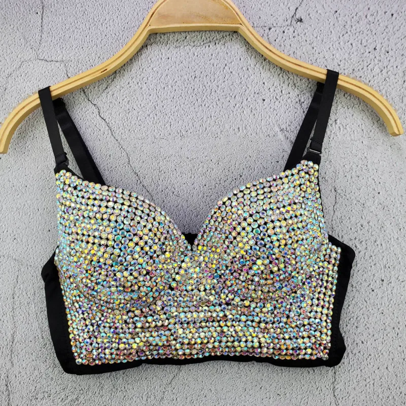 Женский жилет со стразами WKOUD EAM короткий топ на бретельках популярная модель PF266