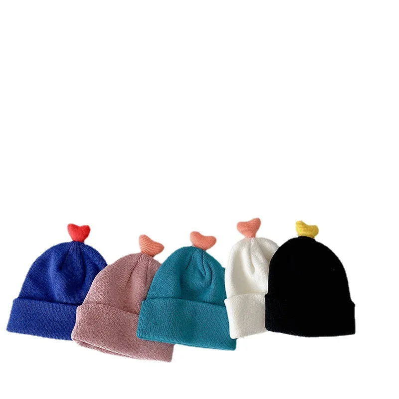 

Children's Knitted Hat Korea Solid Color Little Love Baby Curling Pullover Hat Fashion Wool Hat