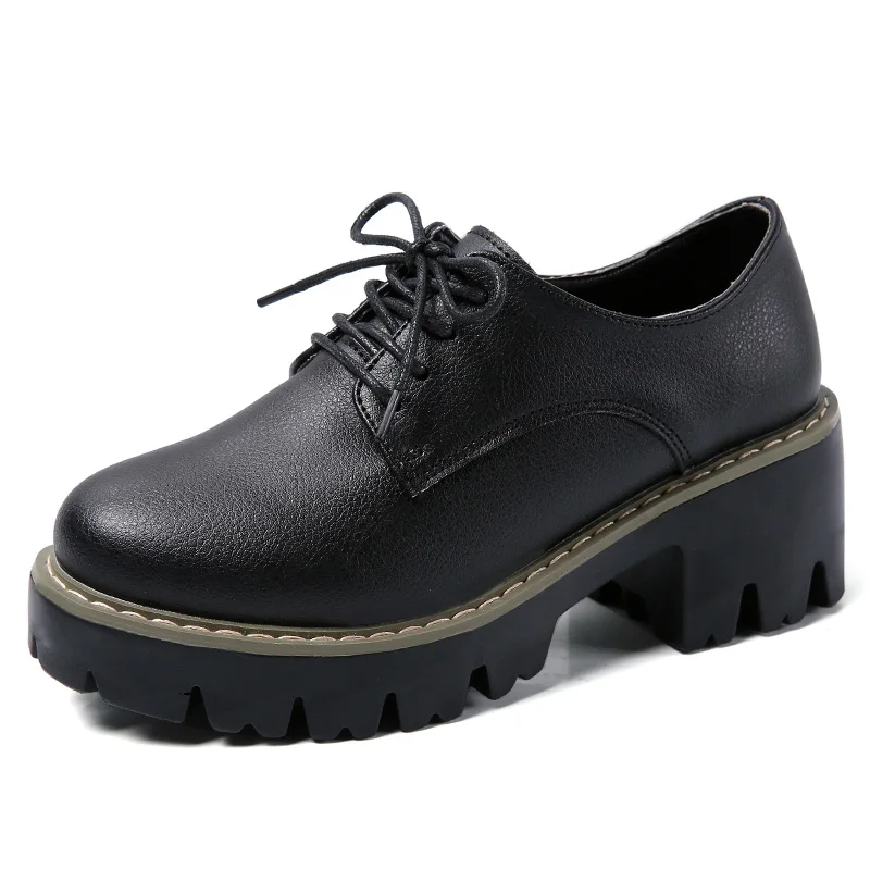 O16U-осенняя женская обувь из натуральной кожи оксфорды на шнуровке с круглым