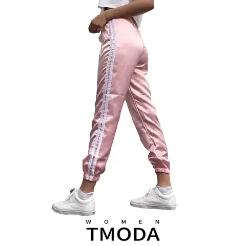 Женские атласные штаны для отдыха TMODA, повседневные разноцветные спортивные брюки в стиле ретро с белыми полосками и боковым закрытием, вес...