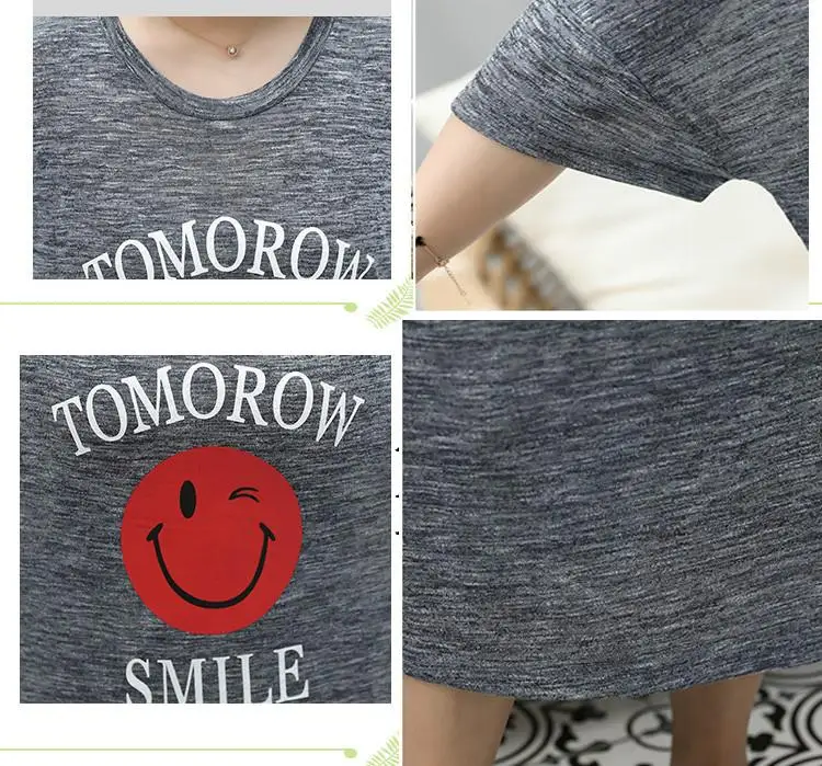 

Summer Plus Size Letter Print Home Dress Women Smiley Face Nightwear Loose Sleepwear Dress Breathable Long Homewear Dress