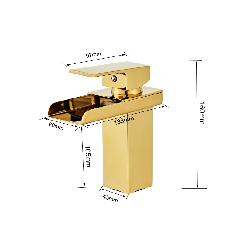 New Arrival Crane Gold color Waterfall Faucet Sink Mixer Tap Vanity Hot Cold Water Bathroom Faucets Single Handle Basin | Обустройство