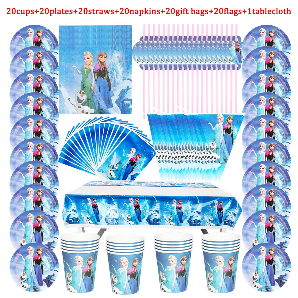 

Elsa Anna New Frozen Birthday Party Decorations Disposable Tableware Paper Cup Plate Napkin 80/60/100/121Pcs Child's Favorite