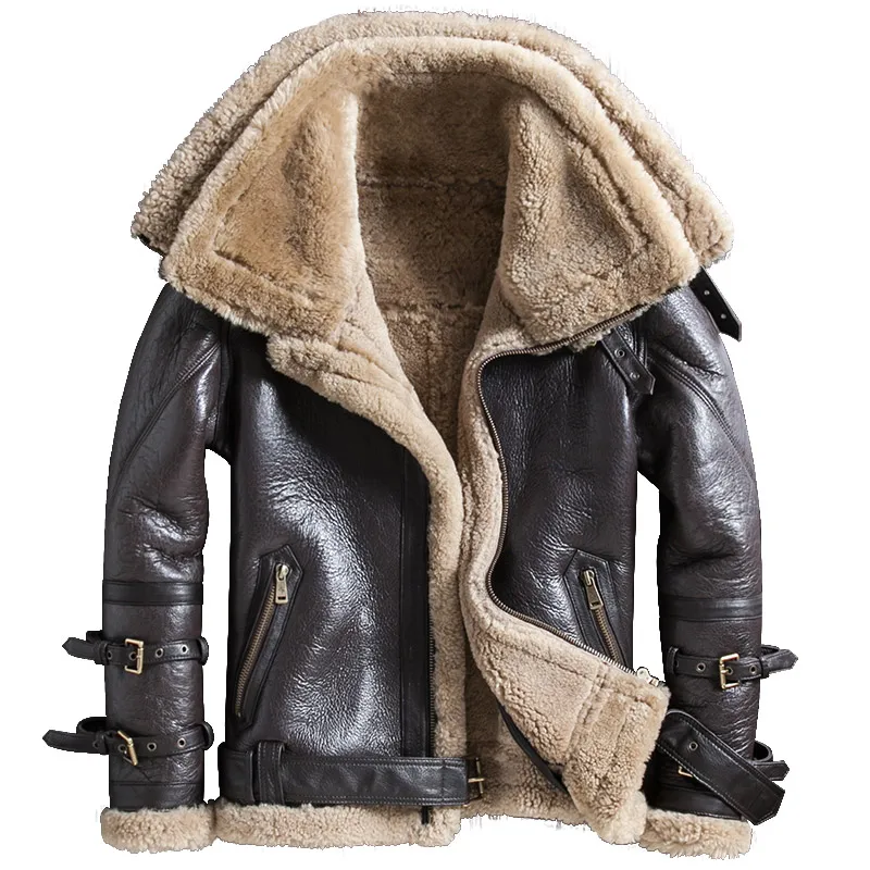 

Sheep Wool Eco Fur Coat Men Short Double-Layer Lapel Genuine Leather Motorcycle Jacket Winter High Quality Fashion Outerwear