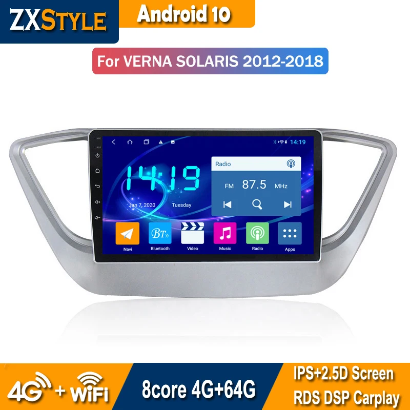 

4G RAM Android 10 Car Radio Multimedia Video Player GPS Navigation For Hyundai Solaris Verna 2012-2018 2 Din DVD