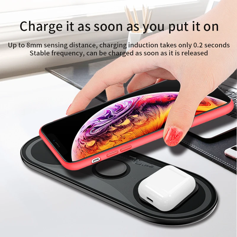 

Timess QI Wireless Charger for iphone 13 11 X XS Max XR for Apple Watch 5 4 3 2 Airpods Wireless Charger Stand For Samsung S20
