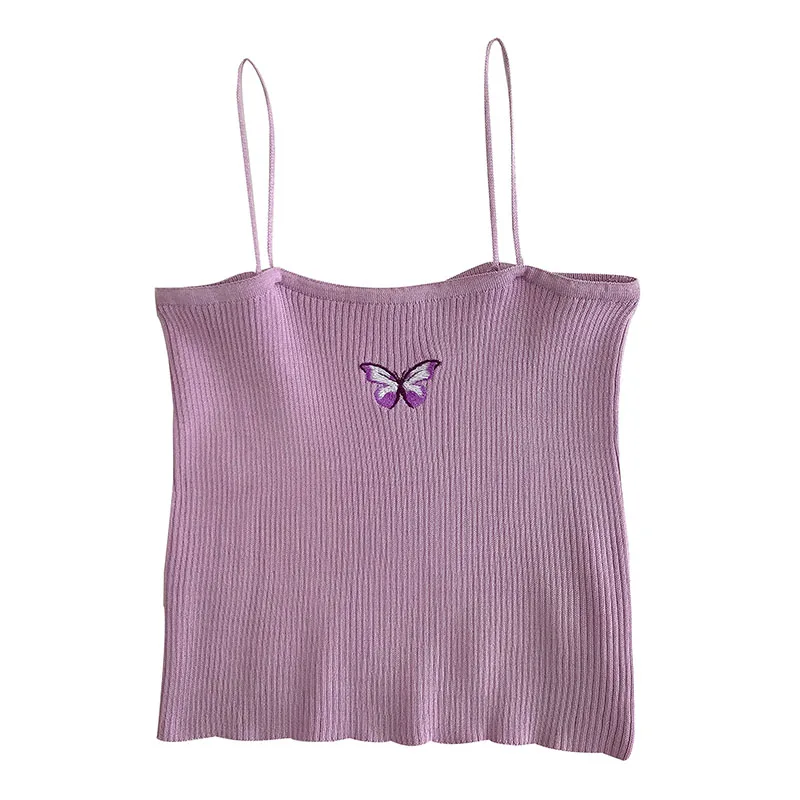 

2021 Knit Top Basic Crop Tops Women Sleeveless T Shirt Casual Summer Tank Top Off Shoulder Purple T-Shirts Sweet Tees