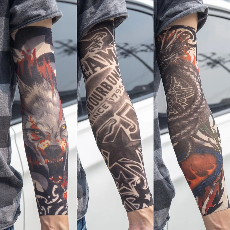 x1 3 шт./лот, новинка, смешанные, нейлон, эластичные, поддельные, Временные татуировки, рукав, Череп, волк, тотемный дракон, дизайнерские чулки для тела, для мужчин - Цвет: x1