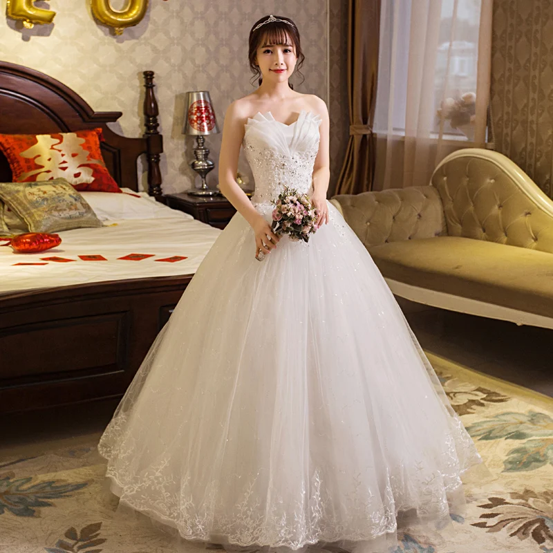 

2021 New Wedding Dresses Strapless Appliques Pearls Lace Fashion Wholesale Cheap Simple Bride Dress Vestidos De Novia