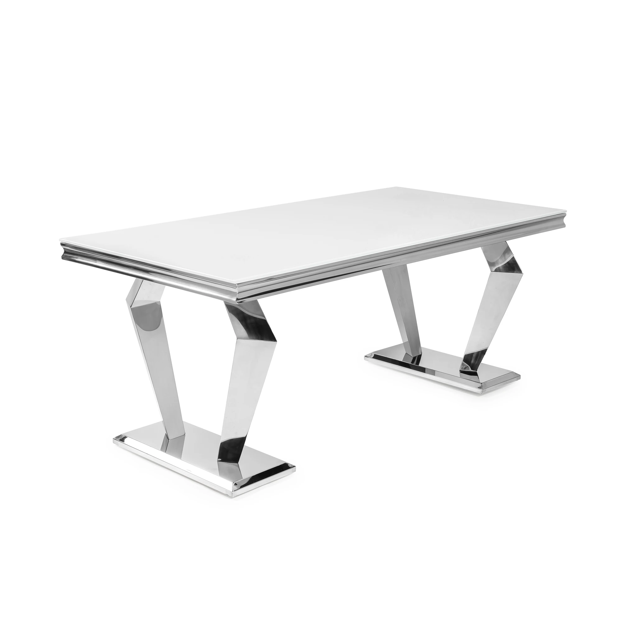 

High Quality Polished Steel Frame Clear Glass Top Dining Table For Dining Room Hotel Restaurant Furniture