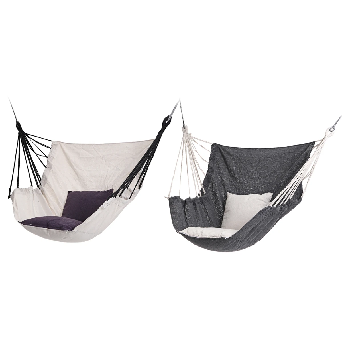 安い ハンモックスイングチェアキャンバスポータブルハンギングロープ屋外寝室ディスプレイクッションキャンプスイングリラックス旅行怠惰な椅子