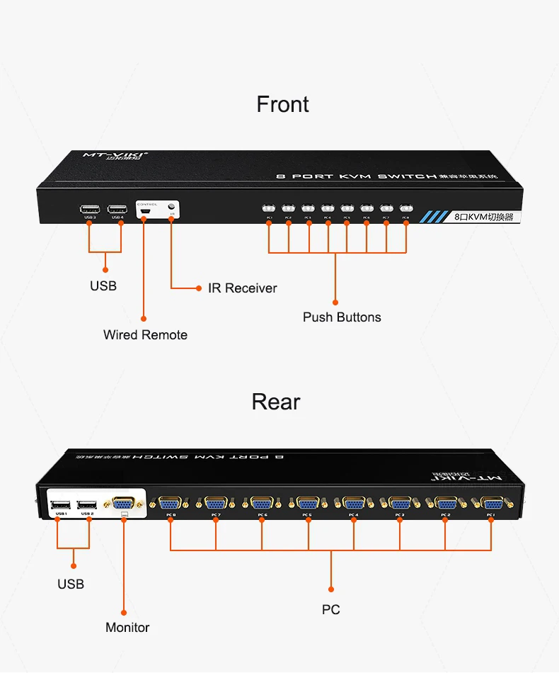 MT-Viki 8-портовый KVM переключатель VGA USB ИК-пульт дистанционного управления