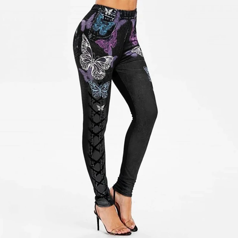 

Fashion Butterfly Printing High Waist Jeggings Women Winter Spring Clothes Y2K Ankle Length Plus Size Elastic Leggings Ladies