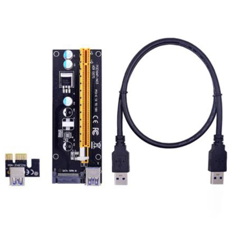 

Райзер-карта VER006 PCI-E, Райзер 006 PCIE от 1X до 16X, удлинитель 15Pin SATA, питание 100 см, 60 см, кабель USB 3,0 для майнинга винтажного типа