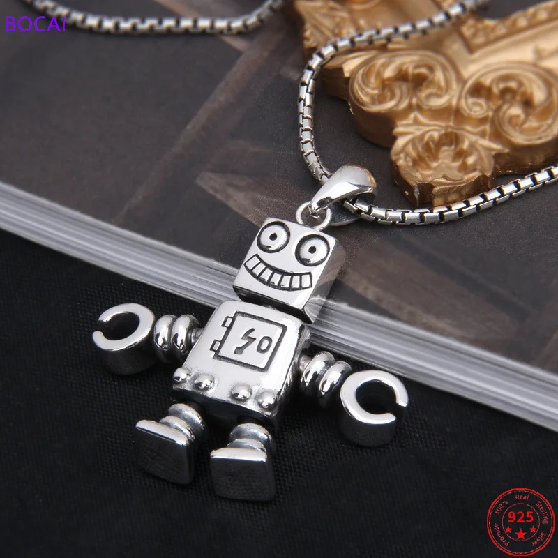 

BOCAI S925 Sterling Silver Charm Pendants for Men Women The limbs can Turn Robot Hanging Dangler Pure Argentum Trend Jewelry