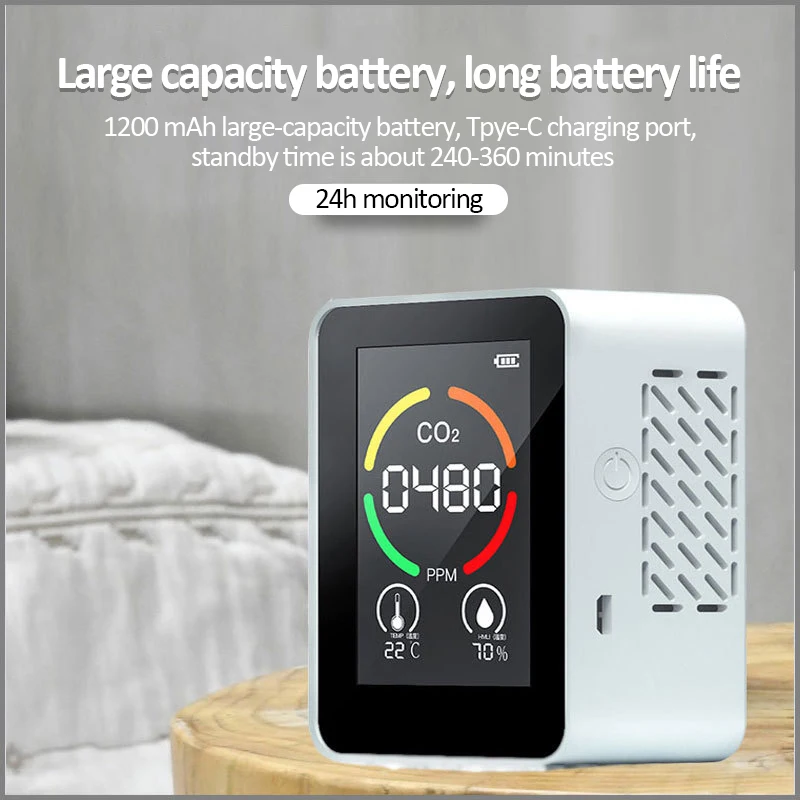 

Инфракрасный анализатор качества воздуха 4 в 1, измеритель CO2, детектор формальдегида, измеритель температуры и влажности, перезаряжаемый ан...