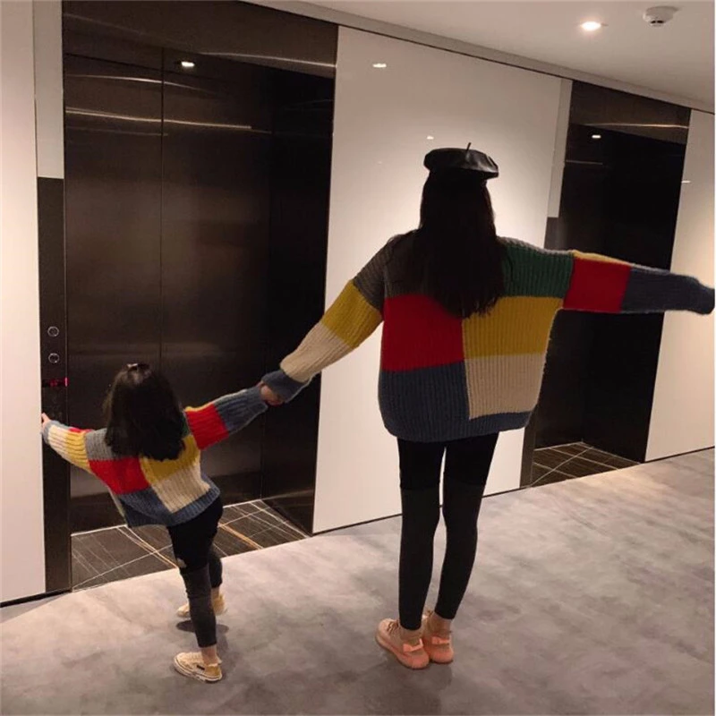 Шерстяной свитер в стиле ретро для мамы и дочки толстые вязаные свитера сезон