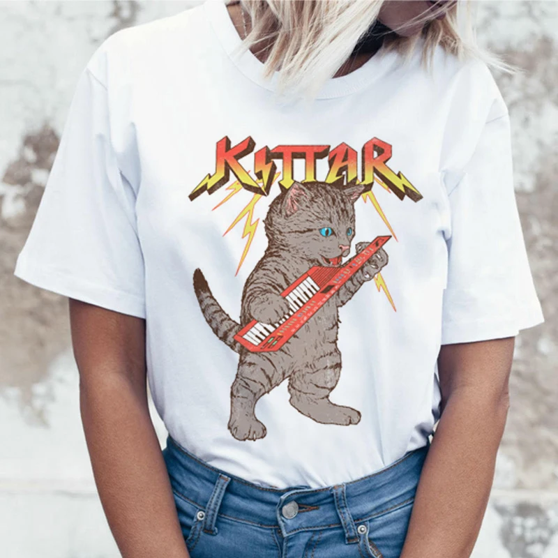 Женская футболка Kawaii Cat смешной мультфильм Harajuku Ullzang Милая 90 х модная в Корейском