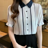 striped shirt women short sleeve button 2022 new summer tops office korean fashion clothes womens blouses shirts chemisier femme
