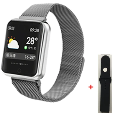 silver add strap Bluetooth умные часы P68 с поддержкой кровяного кислорода, давления, сердечного ритма, IP68 Водонепроницаемые спортивные Смарт-часы для xiaomi huawei iphone - Цвет: silver add strap