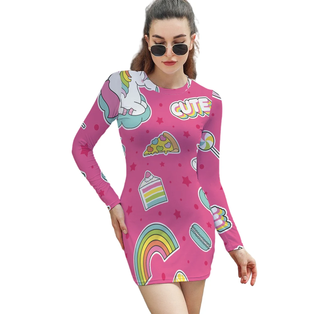

Women Cartoon Print Slim Dress Long Sleeve 2021 New Fashion Casual bodycon Mini Autumn Sexy O-neck Dresses Women